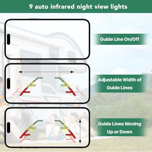 Sxhlseller Bezprzewodowa Kamera Cofania, 2,4G WiFi Tylna Kamera Samochodowa 1080P 175 ° Szerokokątny IP67 Night Vision z 9 Diodami IR do Samochodu SUV RV Van