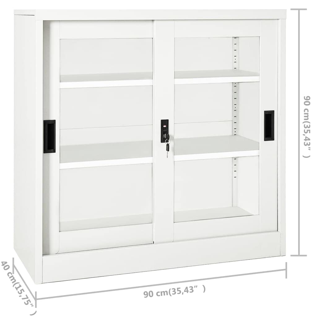 Armadio con porta scorrevole, in metallo, per aziende, ufficio, scuola, bianco, 90 x 40 x 90 cm, in acciaio (facile da montare)