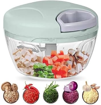 Premium Manual Food Processor - Easy Pull Food Chopper - Powerful Vegetable Slicer and Dicer - Garlic Onion Chopper Fruit Shredders Hand Held, green, 12.5x8x8
