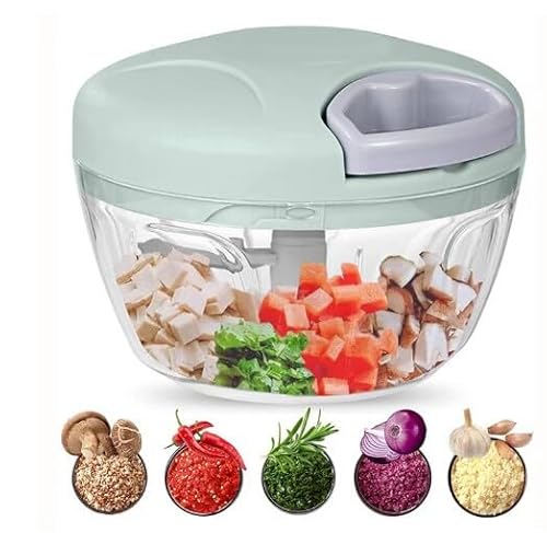 Brilliant JJJJ Premium Manual Food Processor - Easy Pull Food Chopper - Powerful Vegetable Slicer and Dicer - Garlic Onion Chopper – Fruit Shredders – Hand Held, green, 12.5x8x8