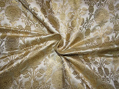 Tissu brocart de soie crème or métallisé 111 cm BRO753 au yard
