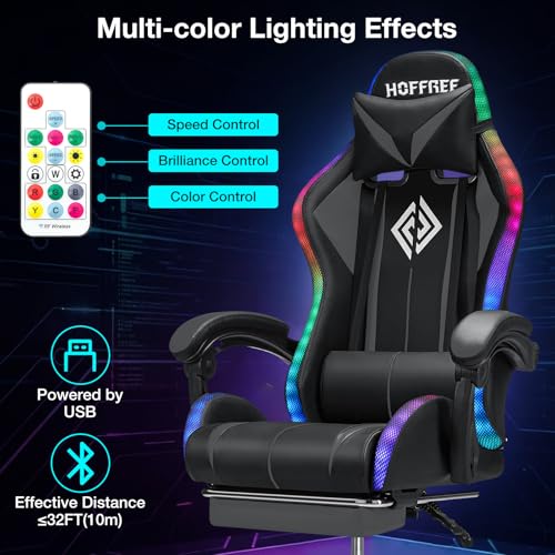 Image of Gaming Chair Massage with LED RGB Lights and Footrest Ergonomic Computer Chair High Back Video Game Chair with Adjustable Lumbar Support Linkage Armrest Grey and Black