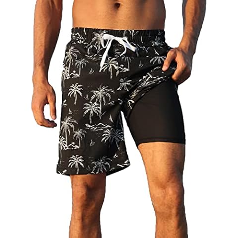 Yilisha Swim Shorts Men Sportwear Quick Dry Board Shorts Swimtrunks Mens Bathing Suitswith Zipper Pockets Printed XXL Cover