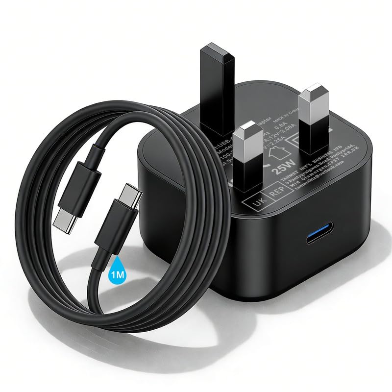 Samsung Phone Fast Charger Plug and Cable 1M USBC Charging for Samsung Galaxy S26 S25 S24 S23 S22 S21 S20 A36 A56 A55 A54 A53 A35 A34 A33 A32 A16 A17 A25 A26 1M USB Type C to C Charge Lead with Head