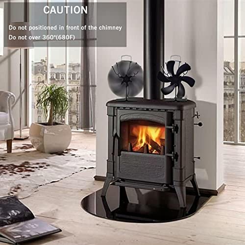 Großer wärmebetriebener 6-Blatt-Holzofen-Öko-Lüfter, extrem leiser Kamin-Holzofen-Lüfter, effiziente Wärmeverteilung, Luft-Öko-Ofen-Lüfter für Gas-/Pellet-/Holz-/Klotzöfen – Schwarz