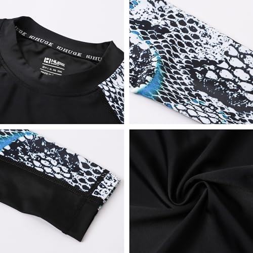 Image of HUGE SPORTS Men's Rash Guard Long Sleeves UPF 50+ UV Sun Protection Quick Drying Splice Compression Swim Shirts