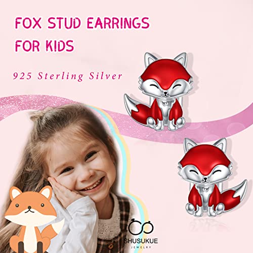 Shusukue Fox Earrings 925 Sterling Silver Fox Stud Earrings Cute Animals Stud Earrings Fox Birthday Jewelry Gifts For Kids Girls Women Hypoallergenic Earrings For Sensitive Ears #TOP6