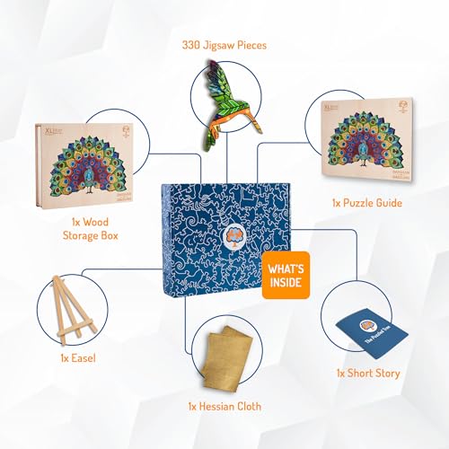 Jigsaw Puzzles for Adults XL 330 Piece (46 x 31cm) - Peacock Wooden Puzzles for Adults by The Puzzled Tree - Image 4