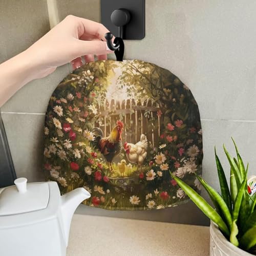 Image of Tea Cosy Thermal Insulation Large Tea Pot Cozies for Teapots Kitchen Accessories Home Table Decorative Tea Kettle Quilt Teapot Cozies Dust Proof Cover, Chicken Family Garden