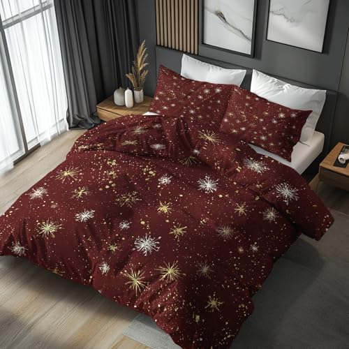Generisch Schneeflocken Bettwäsche 220x240 3tlg, 2 Kissenbezüge...