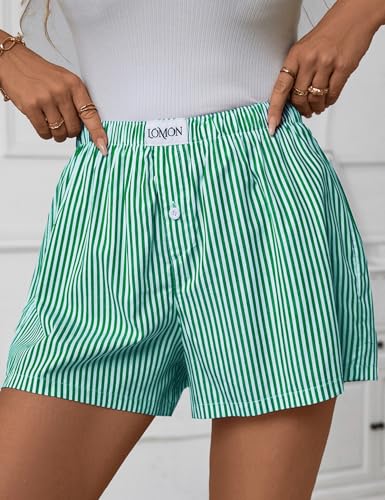 Image of LOMON Womens Boxer Shorts Casual Summer 2026 Pajama Lounge Sleep Pj Gingham Plaid Shorts Y2K Beach Bottoms