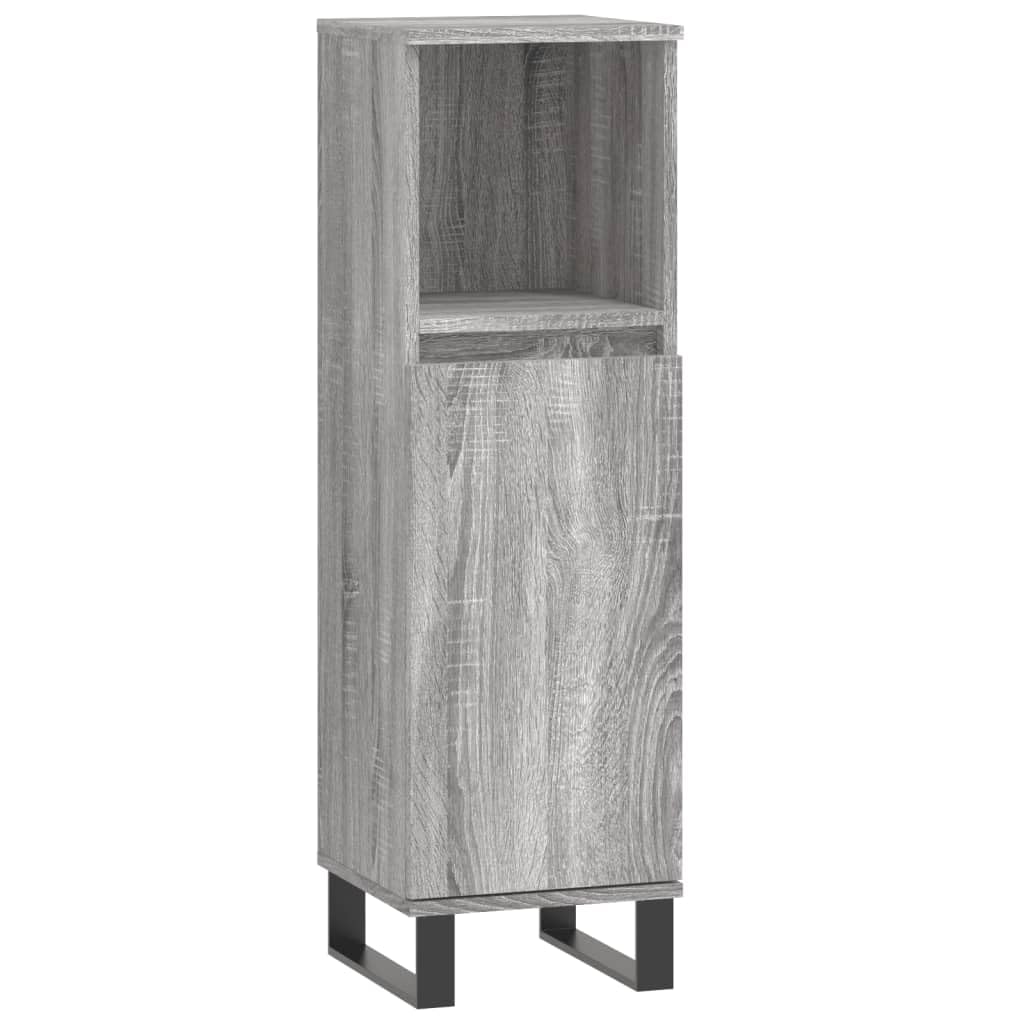 Set di mobili da bagno in legno Sonoma grigio, 3 pezzi, con mobiletto per lavabo, armadietto alto, armadietto a specchio, cassetto, scaffale, salvaspazio, per bagno e WC degli ospiti
