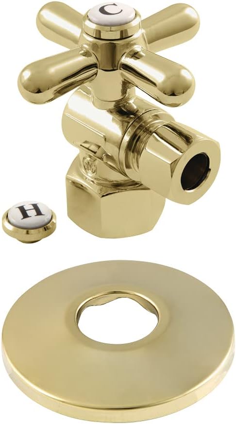 Kingston Brass CC43102XK 1/2" FIP x 3/8" OD Comp Quarter-Turn Angle Stop Valve with Flange, Polished Brass