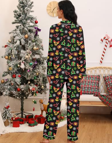 Image of RAISEVERN Couples Christmas Matching Pajamas 2 Piece Women Men Xmas Pjs Soft Pajama Set Long Sleeve Loungewear Warm Sleepwear