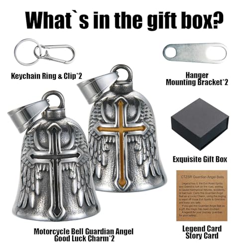 Image of Motorcycle Bell Guardian Angel Charm - Weather-resistant Good Luck Gremlin Bells With Gift Box, Legend Card, Keychain