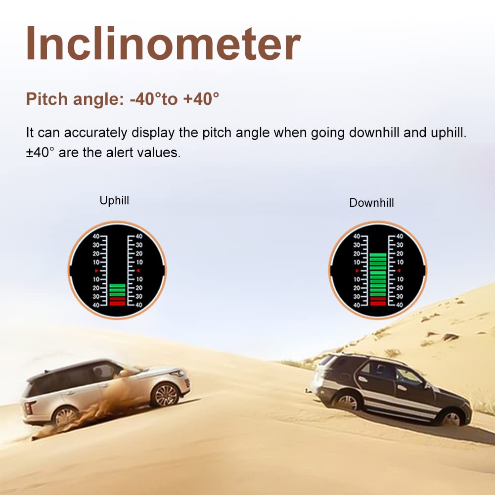 Auto-Neigungsmesser,HUD Head Up Display GPS Geschwindigkeitsmesser MPH Kompass Digitaler Neigungswinkelmesser Höhenmesser für Auto, Off-Road (01)