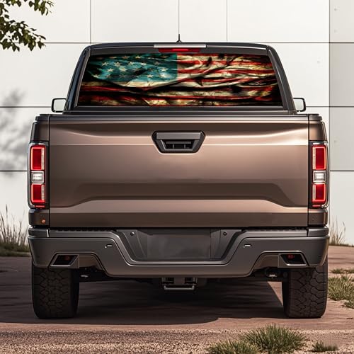 Image of Rear Window Decals for Trucks - 65x17.3 in Back Window American Flag Decals Fit Most Pickup Trucks SUV, Patriotic Car America Decals for Personalized - American Flag -33-S