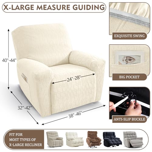 Image of ZNSAYOTX 100% Waterproof Recliner Chair Covers, 3-Piece Stretch Fit Recliner Slipcovers with Buckle & Elastic Band for Lazy Boy, Stay in Place, Soft Plaid Jacquard Protector (X-Large, Beige)