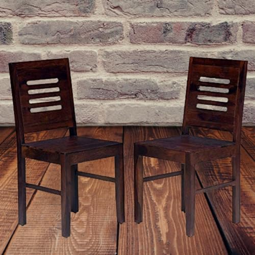 Image of Multipurpose Dining Chair Set | Contemporary Style | Set of 2 Dining Chairs | Solid Sheesham Wood | Mahogany Finish | Durable & Termite Free