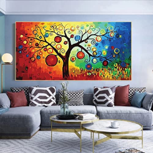 Toile arbre de vie style scandinave pour décoration salon | Tableau paysage grand format 70x140cm
