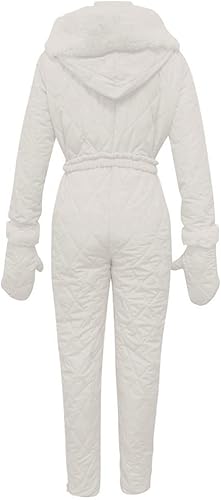 Miniatura 6 de Zpervoba Trajes de nieve para mujer, traje de esquí con capucha, cuello de piel, overol para deportes al aire libre, impermeable, trajes de esquí,