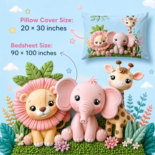 Image of Grab for Home 7D Digital Printed Kids Double Bedsheet Set with Free Bedsheet Tucker | 90 x 100 Inch | Cloud Cotton Soft & Breathable Fabric | Colorful Bedding for Kids Room