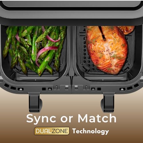 AeroFry Air Fryer - 9 Litres, DUAL ZONE Digital Airfryer, Uses No Oil, Max Crisp, Roast, Bake etc., 8 Cooking Functions, Energy Saving, Non-Stick Dishwasher Safe Baskets, 2 Years Warranty !!! - 4