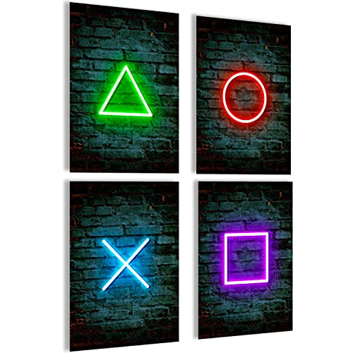 mojoliving Deko Bilder Spielzimmer Poster Wandposter Jugendzimmer Videospiele Deko Bilder Set mit Neon Schild Motive coole Geschenke für