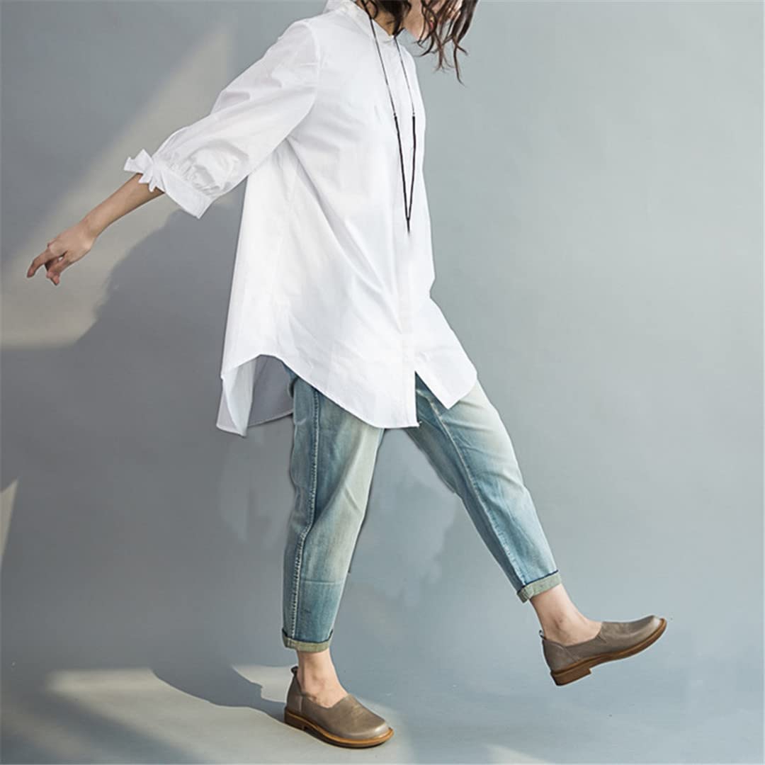 Dninmim Camicia da donna con bottoni a maniche lunghe oversize allentato casual con fiocco