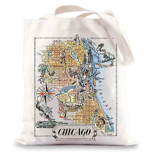 BWWKTOP Sacola de viagem Chicago Souvenirs Presentes Chicago reutilizáveis sacolas de mercearia Chicago City Trip Gifts, Mapa de Chicago, One Size