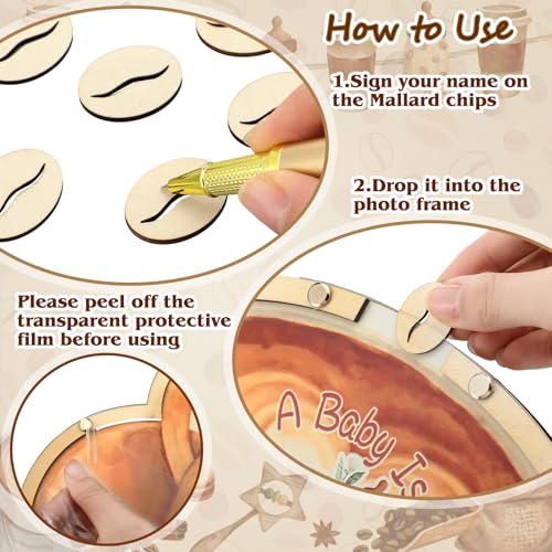 Image of Wenqik 63 Pcs a Baby is Brewing Coffee Baby Shower Guest Book Alternatives Set Shower Decorations with Photo Frame Sonogram Frame Keepsake 60 Wood Slices Guest Book for Birthday