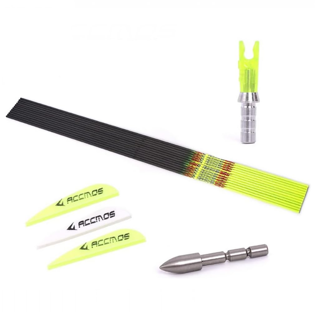 12Stück Gelb Carbon Pfeile, ID 4,2mm Spine 400 500 600 700 800 900 1000, für Recurve Bogen Compound Bogen Jagd Bogenschießen Übung