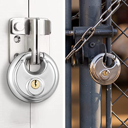 Cincinno Discus Padlock With Key, 6 Pack Stainless Steel Storage Lock With 2-3/4 In. Wide, 3/8 In. Diameter Shackle, Heav Duty Disc Lock For Storage Unit, Sheds, Garages And Fence #TOP5