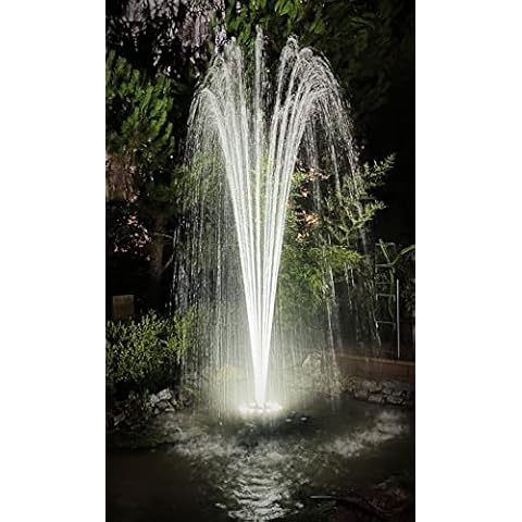 Custom Pro PJ-8000 Hi-Flow Floating Fountain for Large Pond or Lakes | 3 Spray Patterns, 12 Cool White LED Lighting, 1 HP Hi-Pressure Pump. (Model: 12W-Cool White) Cover