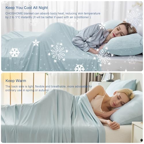 Image of CHOSHOME Cooling Blanket for Hot Sleepers Lightweight Summer Cold Thin Blankets for Sleeping, Hot Flashes Night Sweats, Soft Blanket for Bed, Full Size, Ice Blue