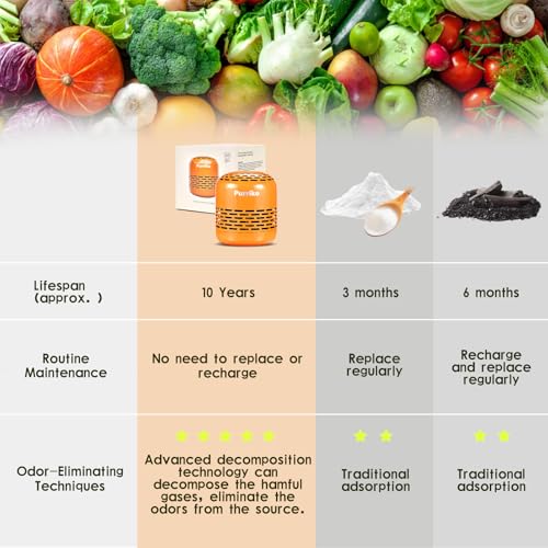 Purriko Refrigerator Deodorizer,Lasts up to 10 Years,Refrigerator Odor Eliminator,Fridge Deodorizer,More Effective Than Baking Soda Bamboo Air Purifying Bags,Orange