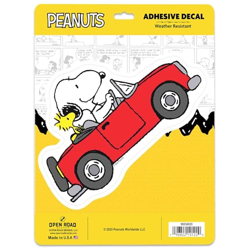 Image of Peanuts Snoopy and Woodstock in Car Adhesive Vinyl Decal - Playful Snoopy Sticker for Car, Laptop, or Window