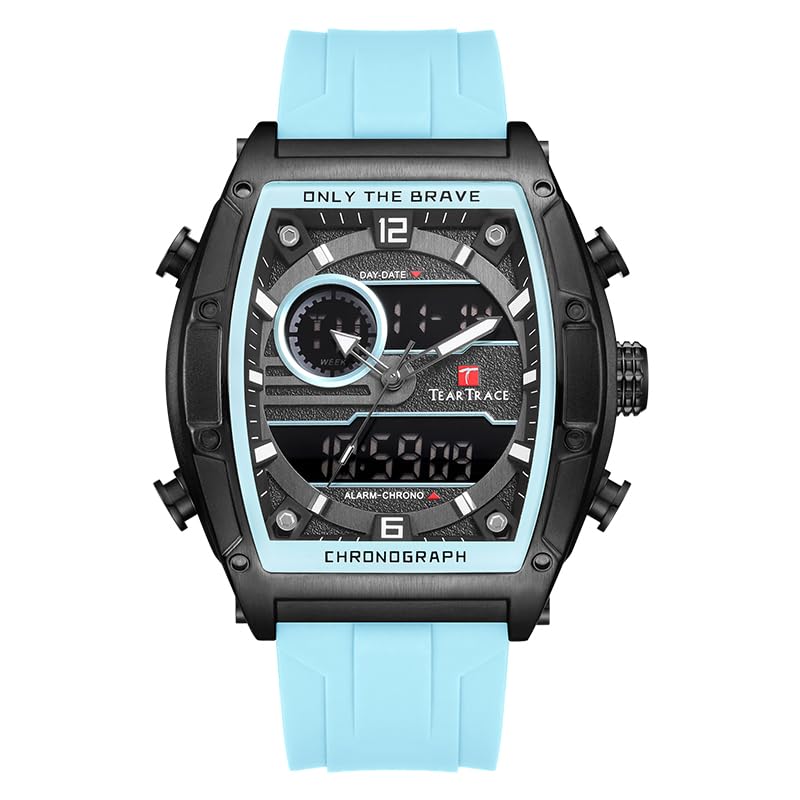 Montre sport analogique et numérique TEARTRACE étanche avec cadran tonneau bleu pour homme Skyey