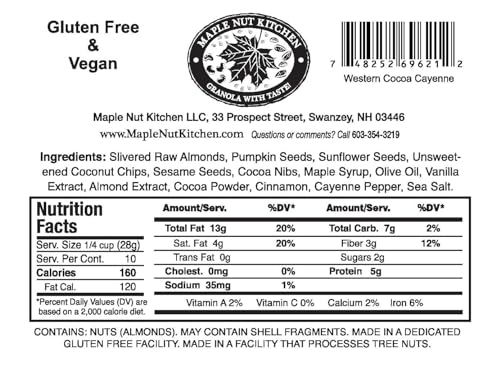 Image of Maple Nut Kitchen Western Cocoa Cayenne Granola - Grain Free, Paleo, Low Carb, No Added Sugar, Oat Free, Healthy Granola or Cereal with Chocolate, Almonds & Cayenne Spice Kick
