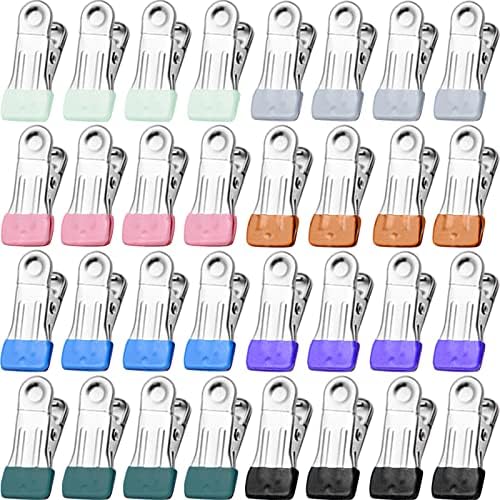 Clothes Pins for Hanging Clothes, 32 Pack Stainless Steel Colored Clothespins for Laundry, Heavy Duty Clothing Pins for Clothes Line, Multipurpose Metal Clips for Clothes, Socks, Towel, Snack, Photo