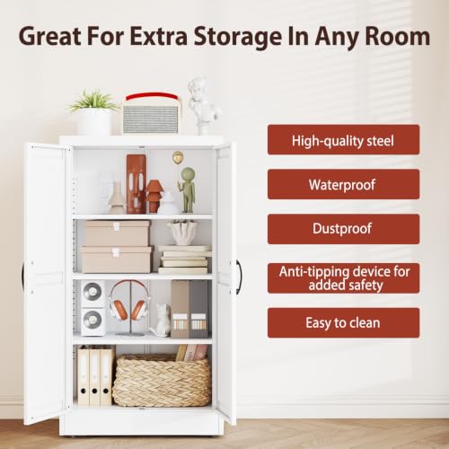 Image of PAOFIN 47 inch White Metal Storage Pantry Cabinet