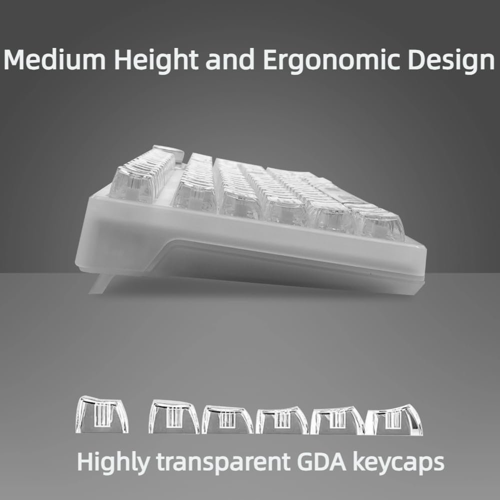 F98 Pro 95% Hot-Swappable Mechanical Keyboard – Transparent Keycaps, RGB Backlit Gaming Keyboard, Tri-Mode BT5.0/2.4G/USB-C, OLED Display, 4000mAh Battery, Pink (White) - Image 2