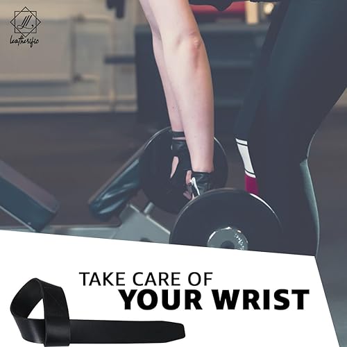 Miniatura 4 de Correas de muñeca de cuero para levantamiento de pesas  Juego de 2, empuñaduras de cuero genuino de 20 pulgadas para levantamientos pesados  Suaves,