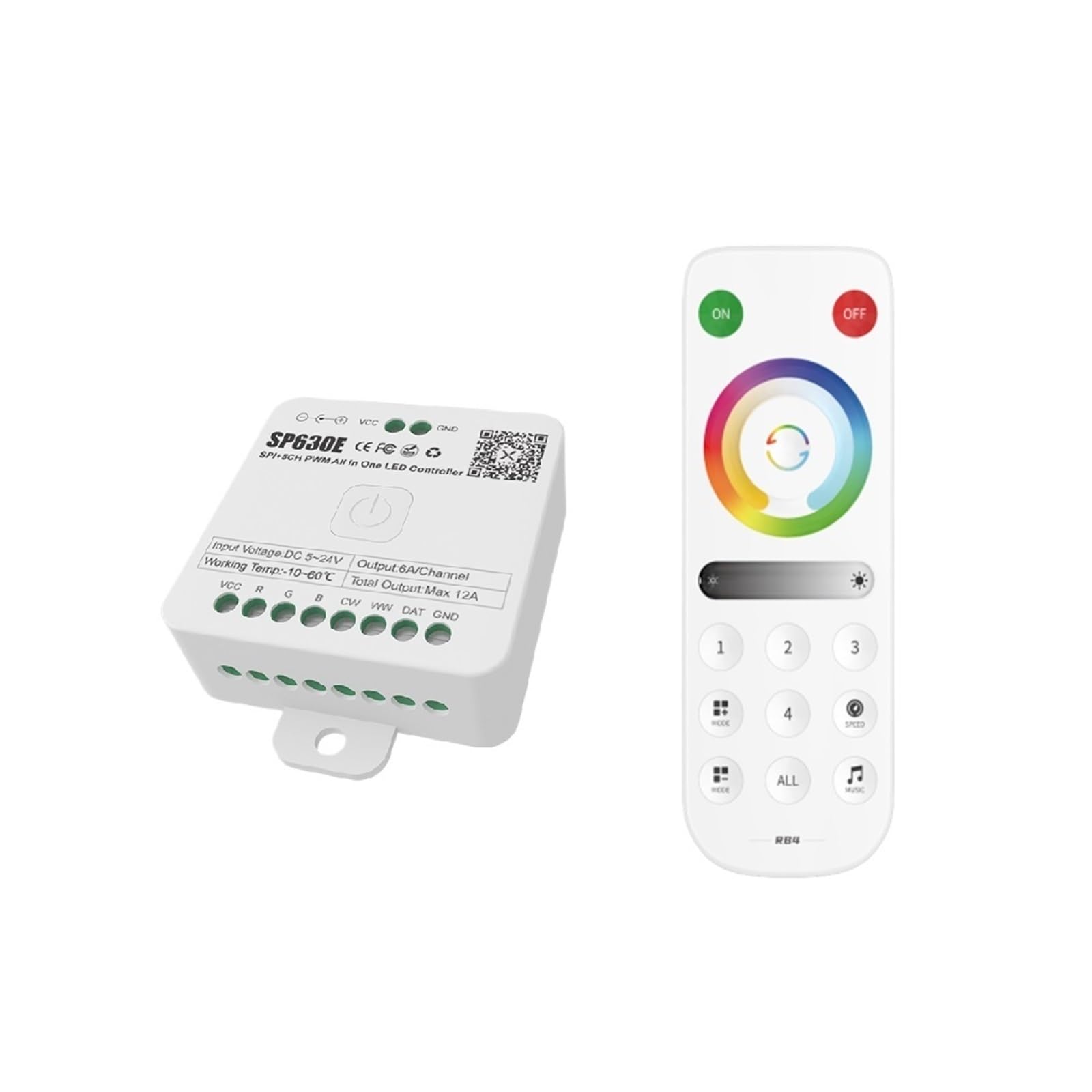 DC5V-24V SP630E All-in-one LED Controller SPI Pixel 5CH RGB RGBW PWM Light WS2811 5050 3528 FCOB 2.4G Remote Control(SP630E and RB4)
