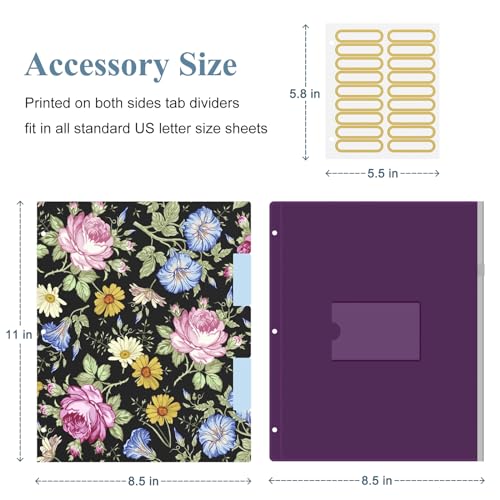Image of 3 Ring Binder, 1 Inches Round Ring Binder with Clipboard, Dividers Tabs, PVC Zipper Bag Sleeves & to Do List Planners for Women, Men, School, Office Supplies, Flowers