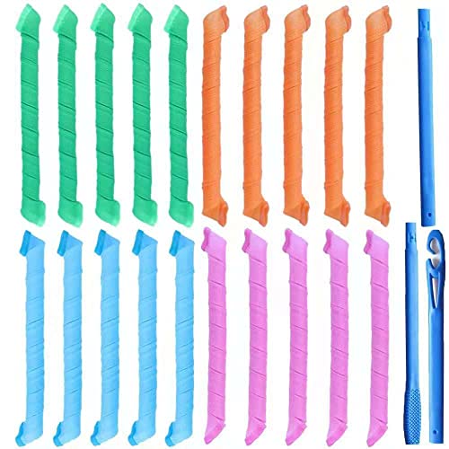 20 Piezas Rizos en Espiral Rizadores de Pelo 55 cm Sin Rizadores de Calo ,Rulos para Cabello Largo con Ganchos para Peinar para la mayoría de los tipos de peinados Cover