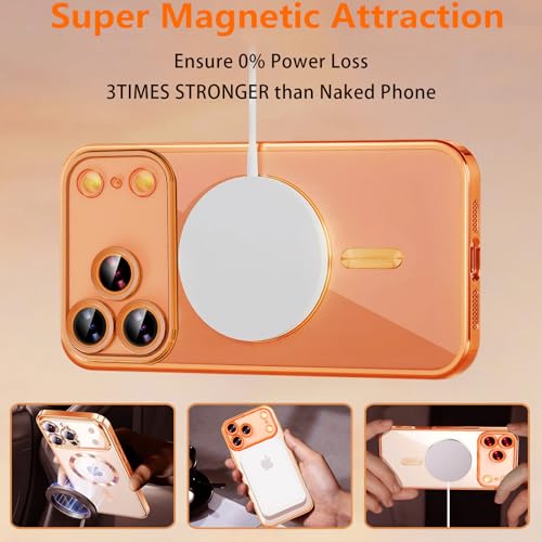Image of Magnetic for iPhone 17 Pro Max Case with Privacy Screen Protector & Full Camera Cover,[Non-Yellowing] Shockproof Clear Phone Case Compatible with MagSafe Women Girls for iPhone 17 ProMax,Cosmic Orange