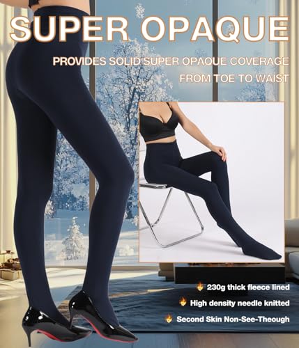 Image of MERYLURE Fleece Lined Tights Women, Winter Warm Opaque Thermal Pantyhose, High Waisted Thick Control Top Leggings