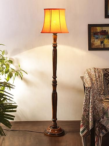 Image of Devansh Orange Cotton Wooden Floor Lamp -8