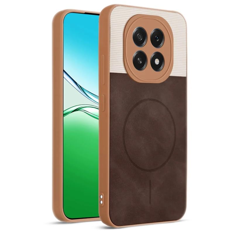 Image of Bintage case Macc-Safe Design Hard Light Weight Back Case | Soft Border Camera Protect | Dual PU Leather Finish Back Cover Compatible for Oppo F29 5G - White & Cherry Brown